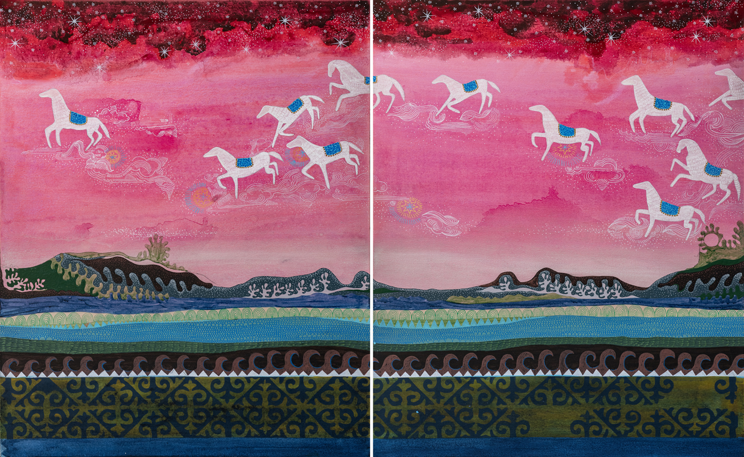 Flight (Diptych), Abstract Painting by Imran Mughal, Acrylic on Canvas, 48 x 30 inches