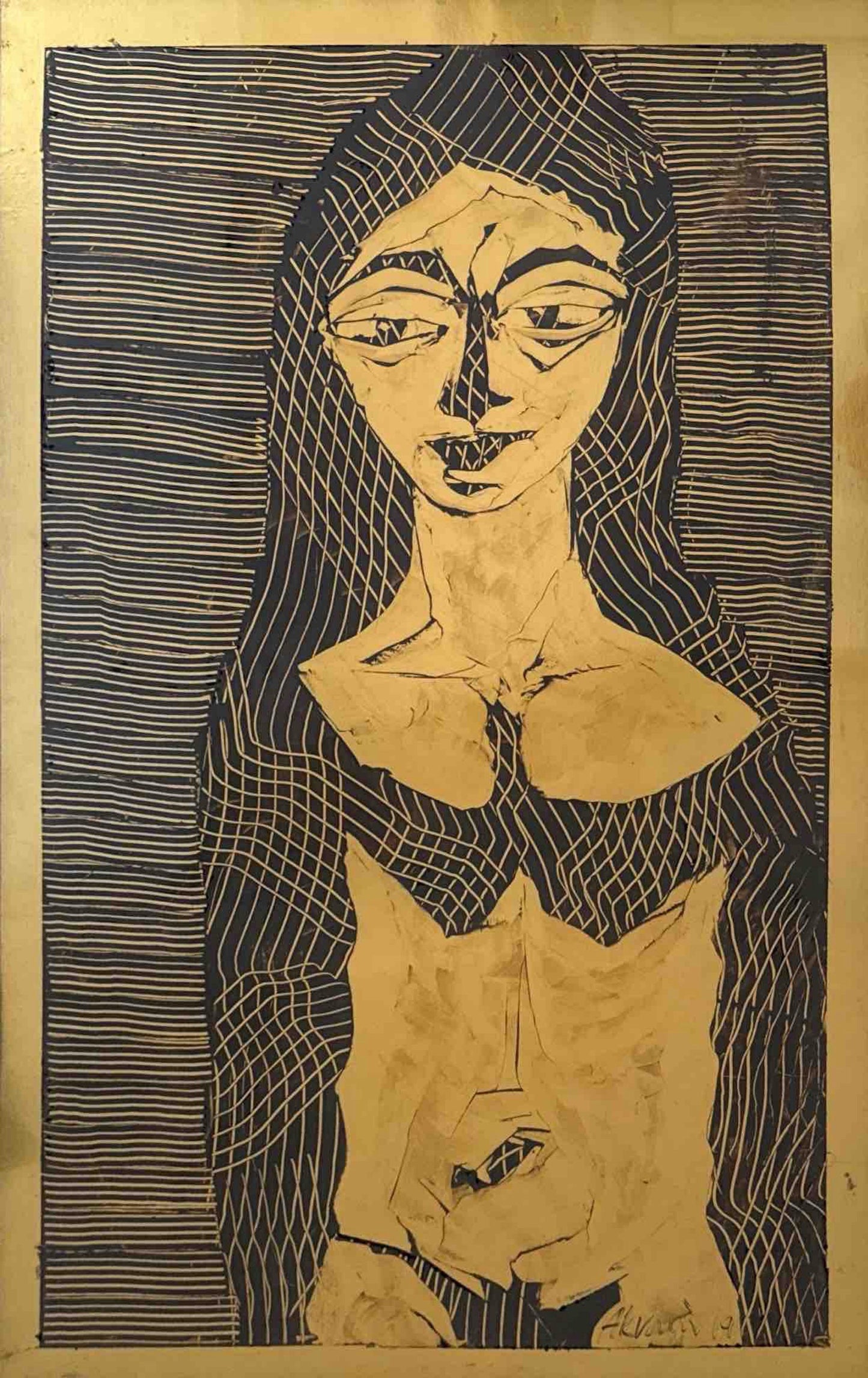 Untitled, Portrait Painting by Akram Dost, Acrylic on Paper, 14 x 21.5 inches