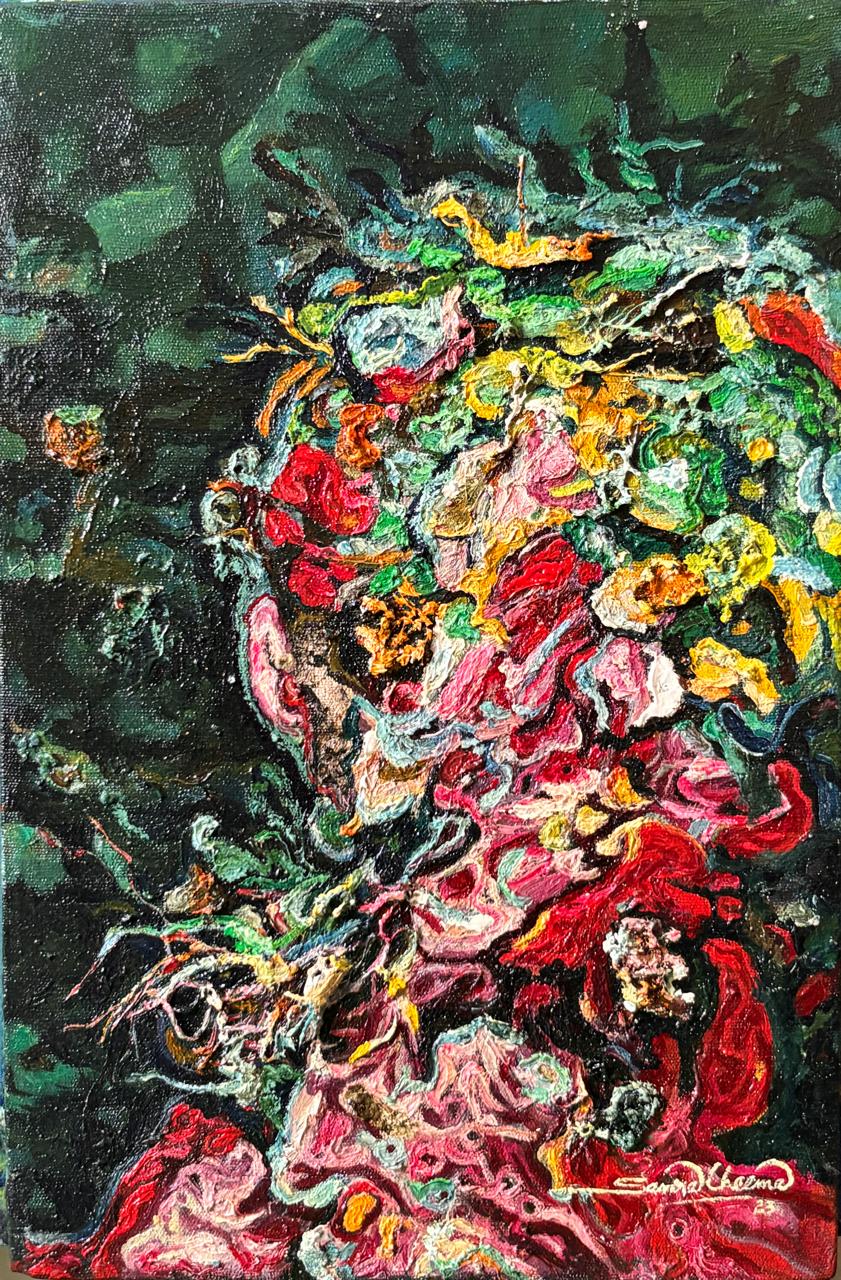 Untitled, Figurative Painting by Samra Cheema, Oil on Canvas, 11.8 × 17.8 inches