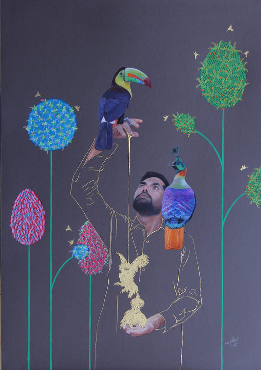 Endangered!, Figurative Painting by Usman Alvi, Gouache on Wasli, 18 x 26 inches