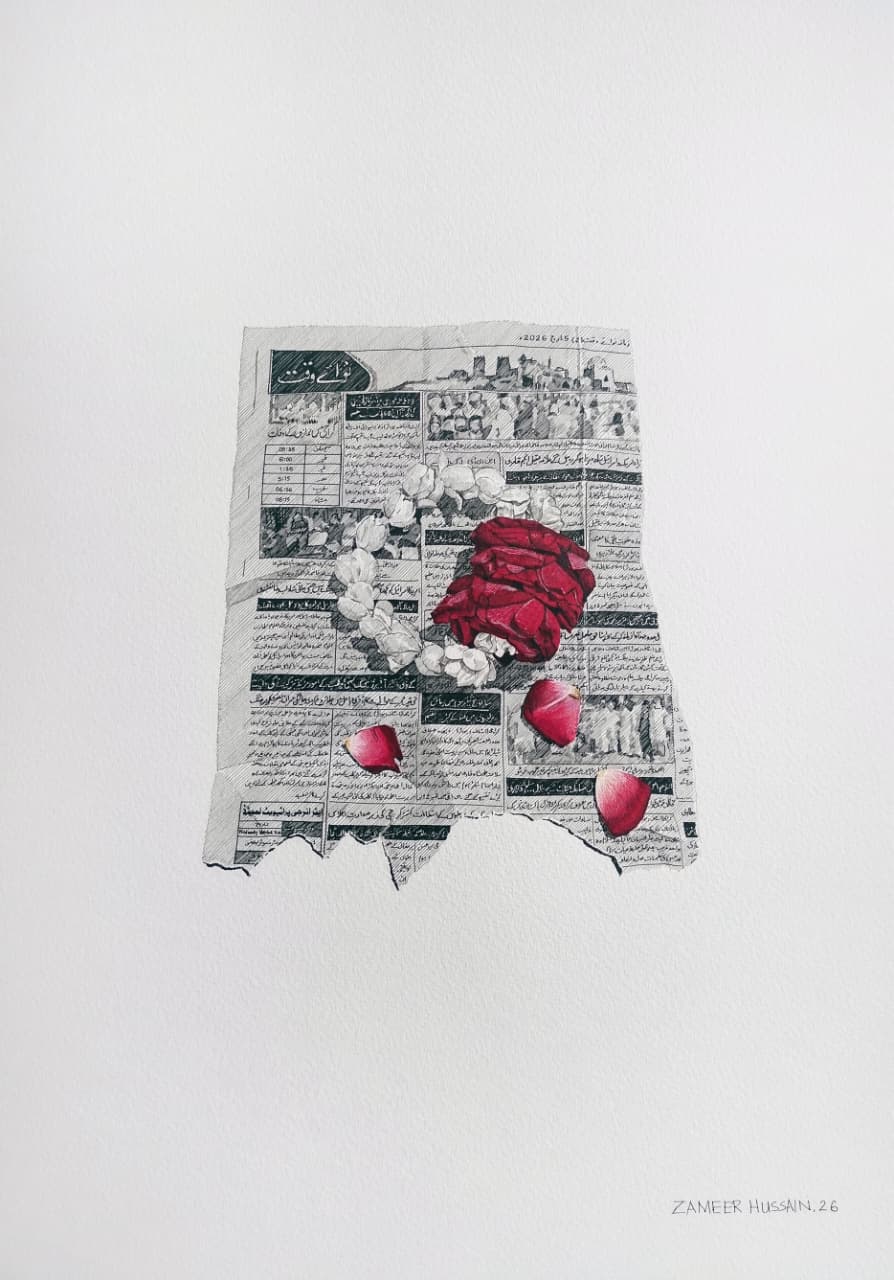 Still Life Drawing by Zameer Hussain, Pen on Paper, 14 x 20 Inches