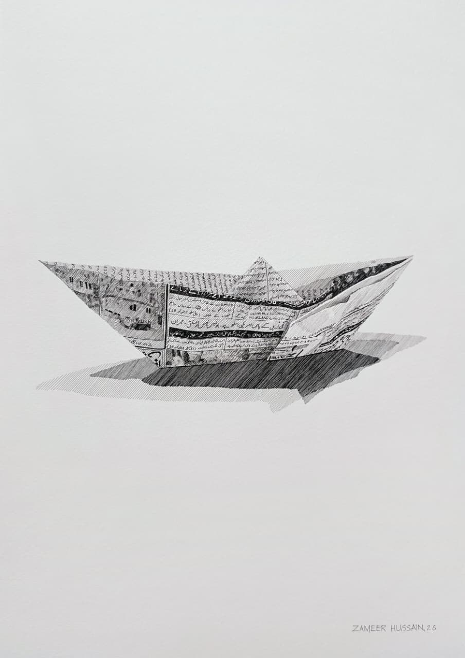 Still Life Drawing by Zameer Hussain, Pen on Paper, 14 x 20 Inches