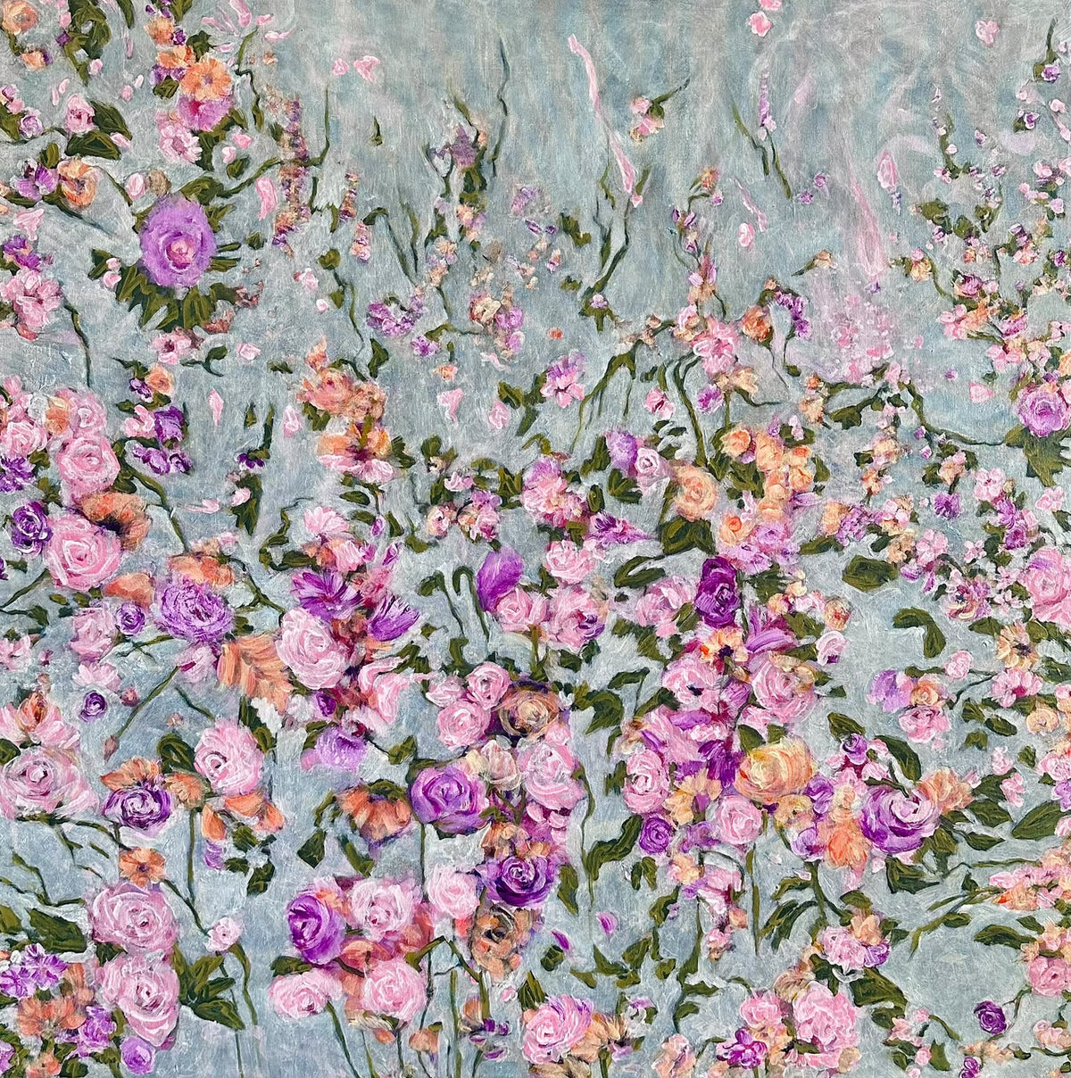 Soft Whispers, Floral Painting by Kanwal Zafar, Acrylic on Canvas, 36 x 36 Inches