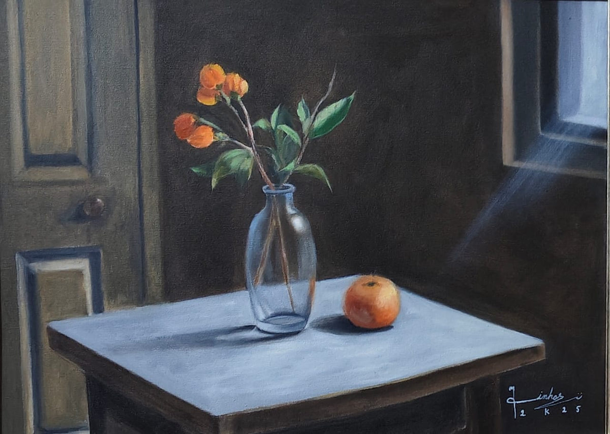 Cool Sun Ray, Still Life Painting by Muntazir Mehdi Minhas, Oil on Canvas, 18 x 24 Inches