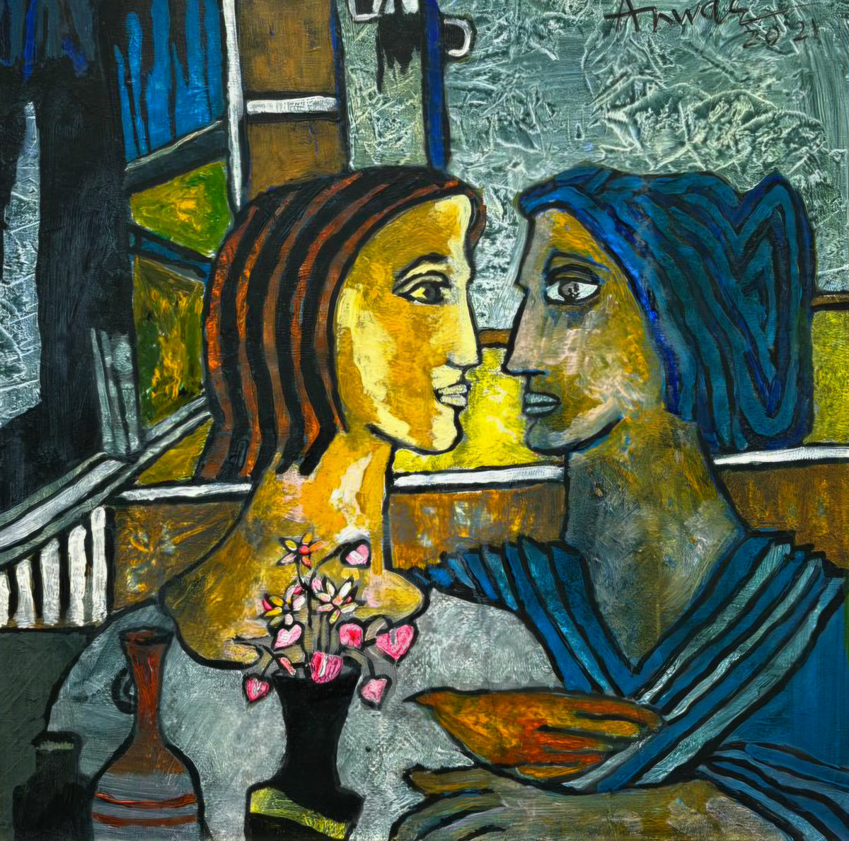 Abstract Painting by Anwar Maqsood - 2021, Acrylic on Canvas, 19.5 x 19.5 Inches
