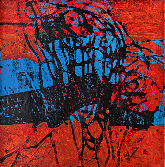Interwoven Strengths - II, Abstract Painting by Abid Hasan, Mixed Media on Canvas, 23.6 x 23.6 inches
