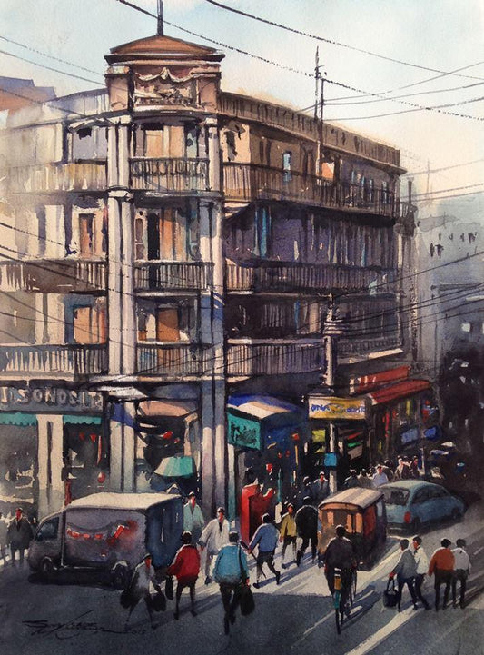 Untitled, Cityscape Painting by Sarfraz Musawir, Watercolor on Paper, 11 x 15 inches.