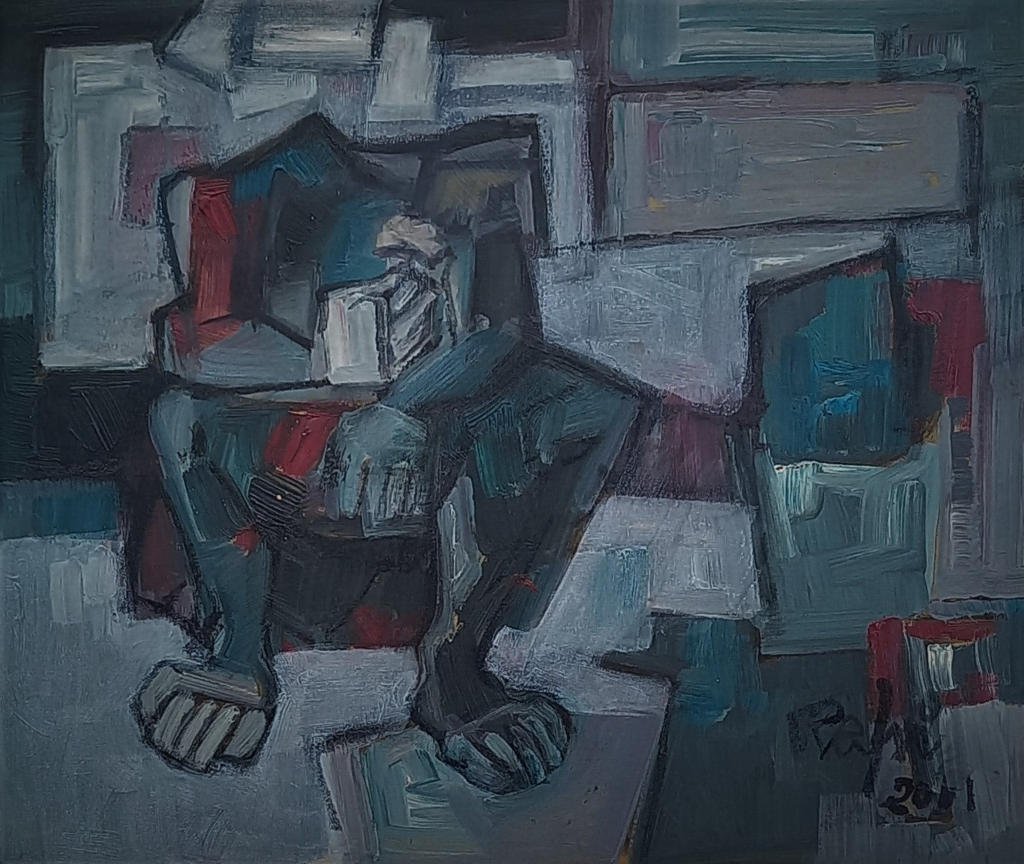 (PRICE ON REQUEST) Untitled, Figurative Painting by Mansoor Rahi, Oil on Card, 15 x 12.5 inches