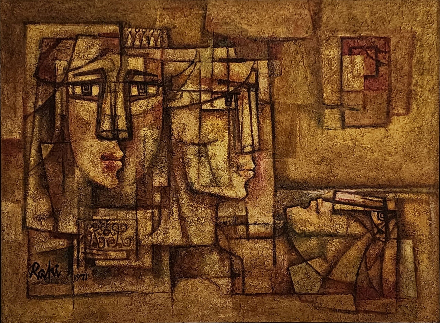 Untitled, Figurative Painting by Mansoor Rahi - 1971, Oil on Canvas, 48 x 36 inches