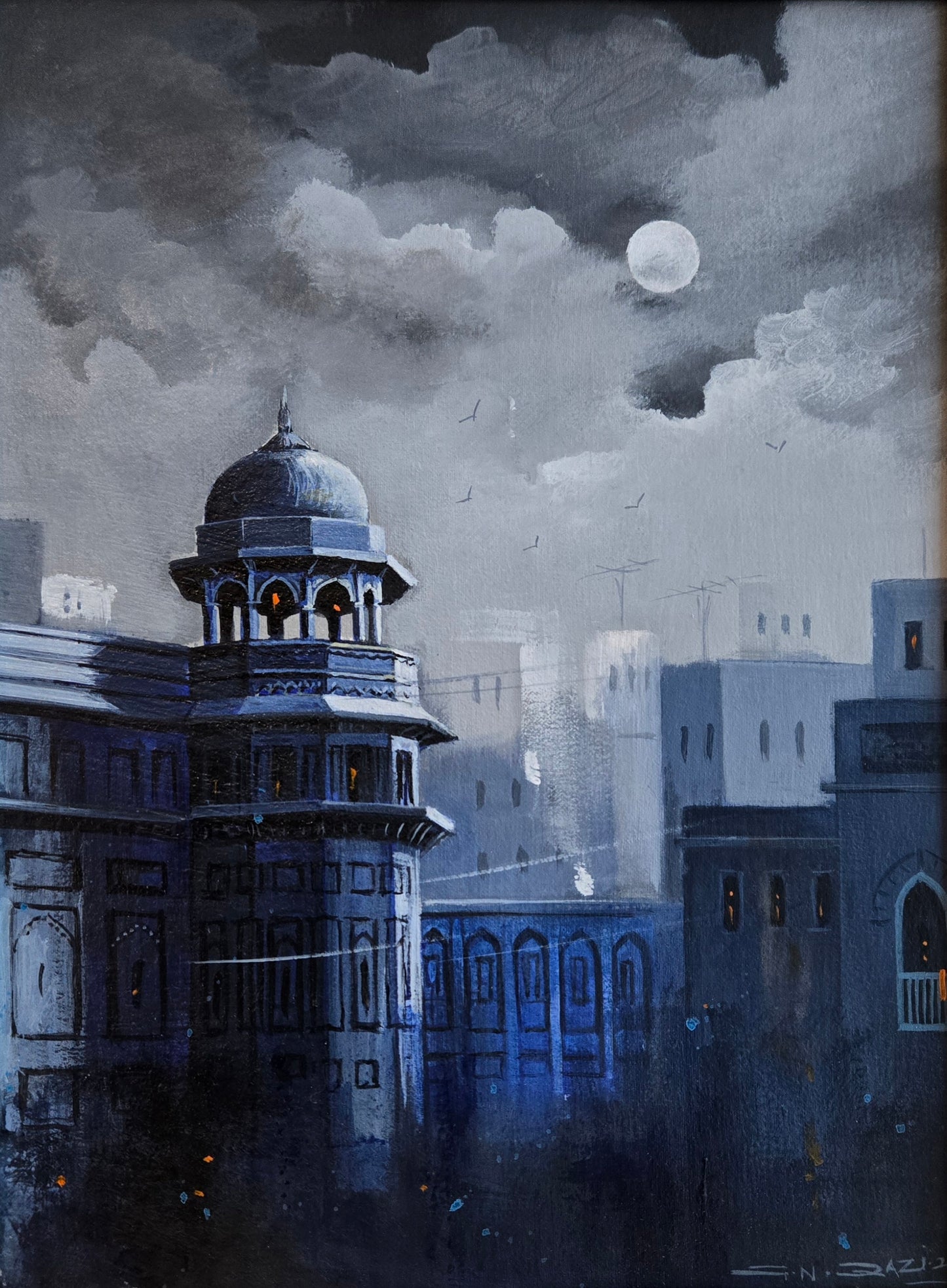 Untitled, Cityscape Painting by GN Qazi, Oil on Canvas, 12 x 16 inches