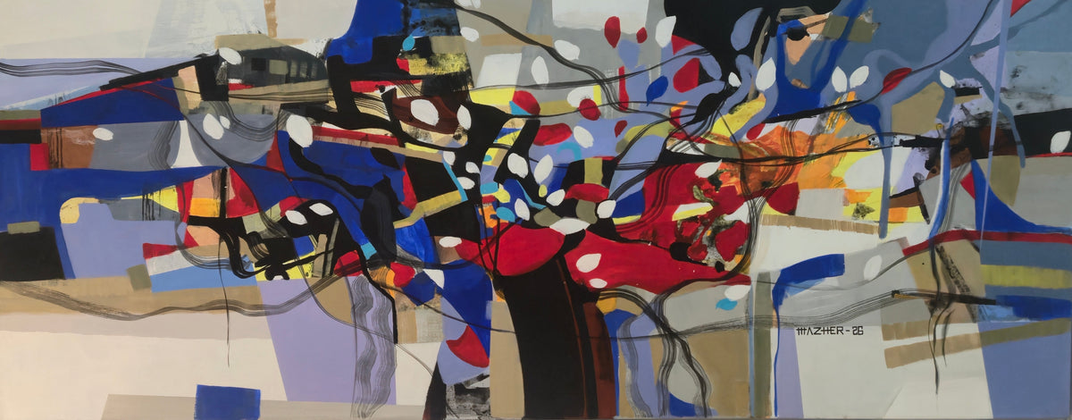 Bloom Beyond Form, Abstract Painting by Mazher Qureshi, Acrylic on Canvas, 60 x 24 inches