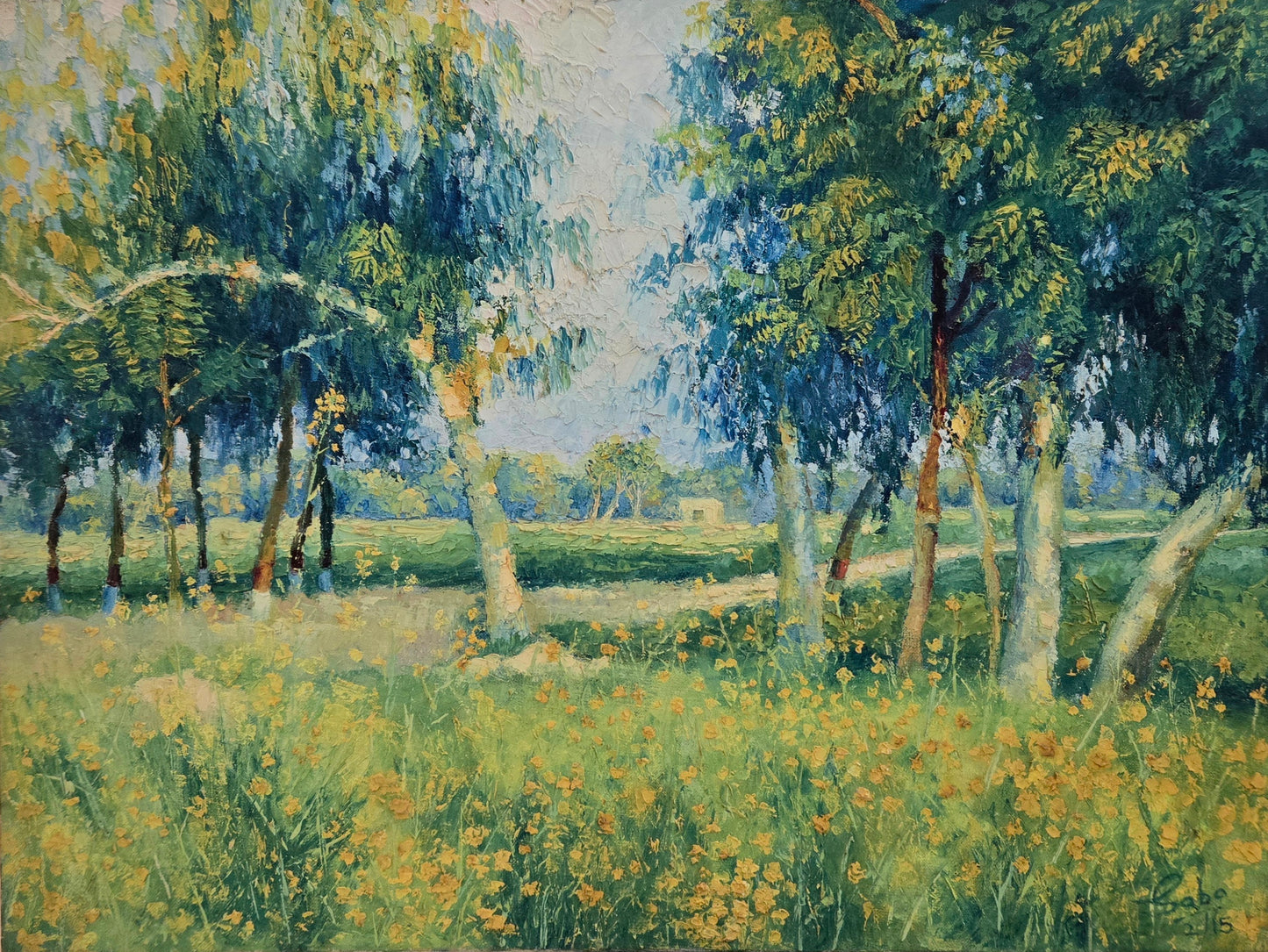 Mustard Fields, Landscape Painting by Saba Qayoom Leghari, Oil on Canvas, 24 x 18 inches