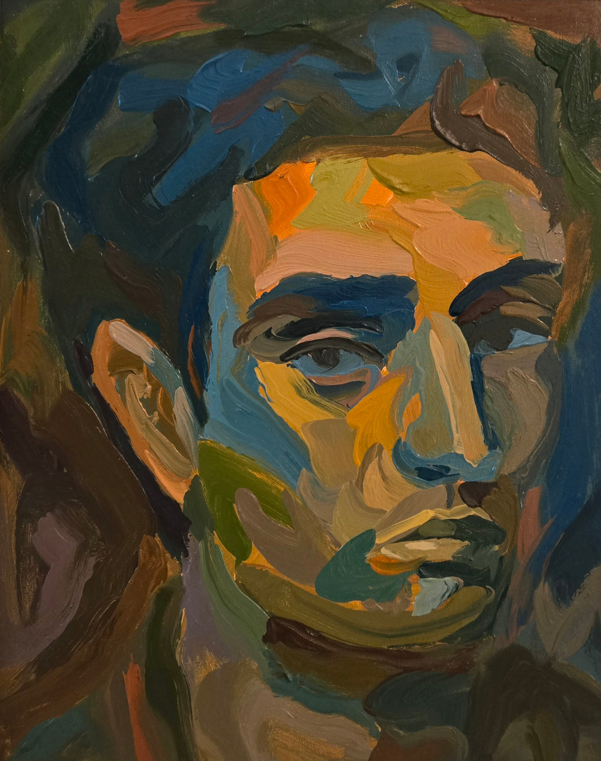 Portrait Painting by Tayyab Munawar, Oil on Canvas, 15.5 x 19.5 Inches