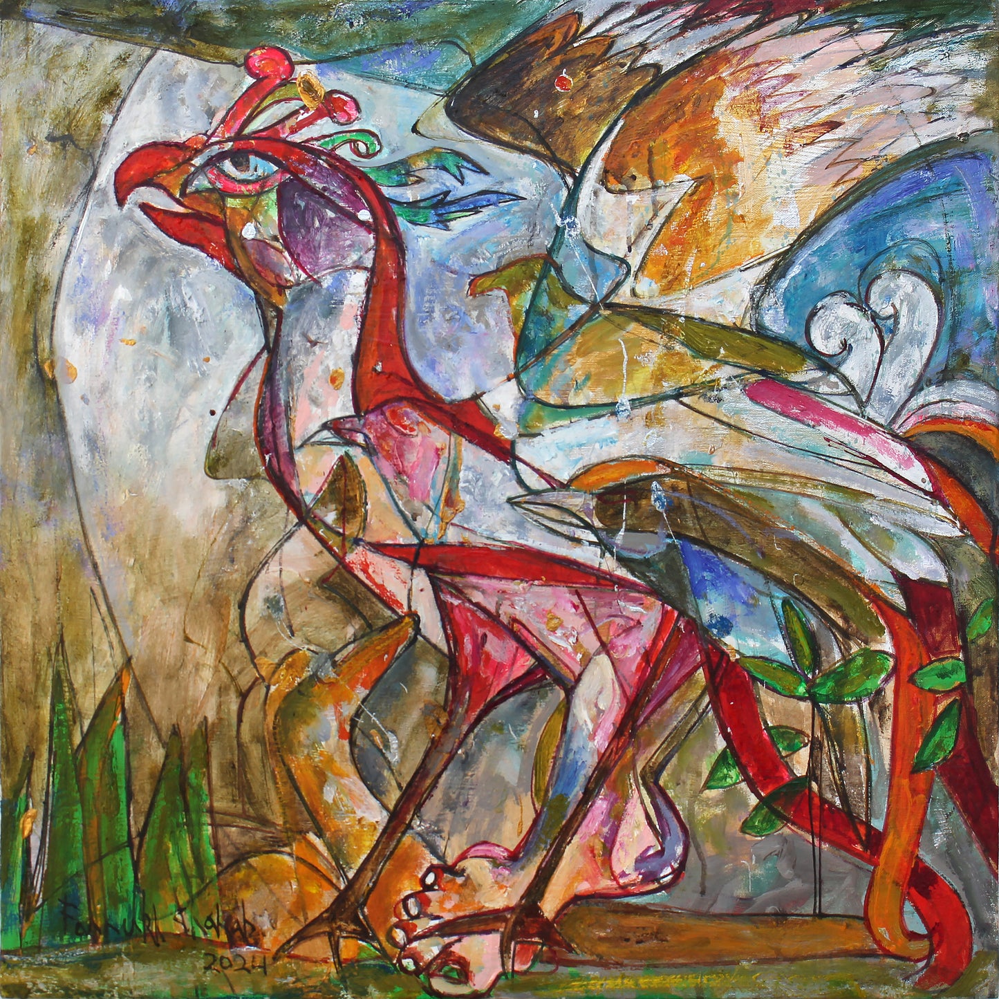 Untitled, Figurative Painting by Farrukh Shahab, Acrylic & Oil on canvas, 25 x 25 inches