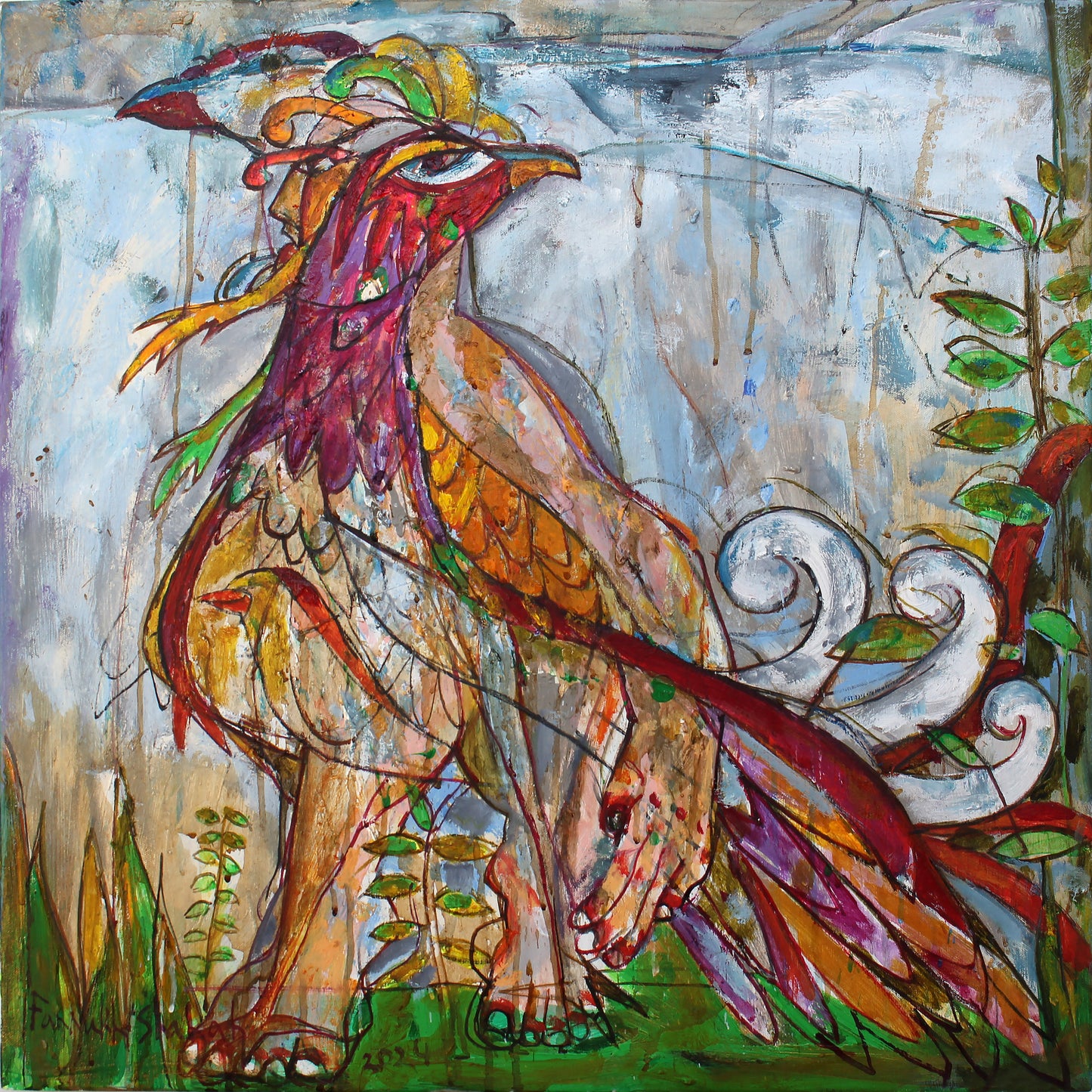 Untitled, Figurative Painting by Farrukh Shahab, Acrylic & Oil on canvas, 25 x 25 inches