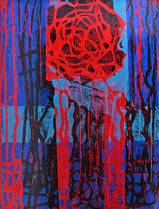 Blooming Amidst Chaos - I , Abstract Painting by Abid Hasan, Mixed Media on Canvas, 27.5 x 35.5 inches