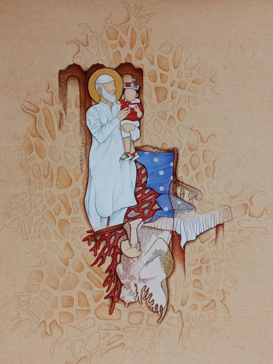 Untitled, Figurative Painting by Vaneeza Javed, Mixed Media on Wasli, 11 x 14 inches.