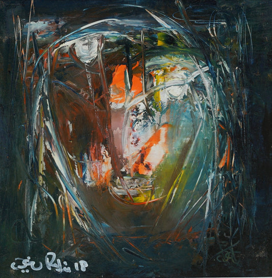 Untitled, Abstract Painting by Riaz Rafi, Oil on Board, 11.5 x 11.5 inches