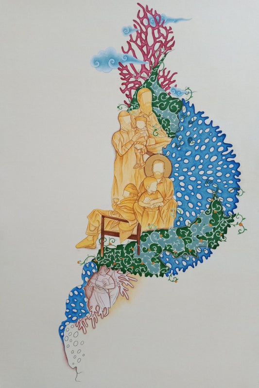 Untitled, Figurative Painting by Vaneeza Javed, Mixed Media on Wasli, 14 x 21 inches.