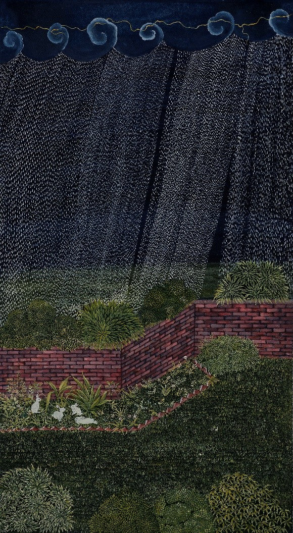 Unaware of the Storms, Landscape Painting by Aaila Zahra, Gouache on Arches Paper, 16 x 28 inches