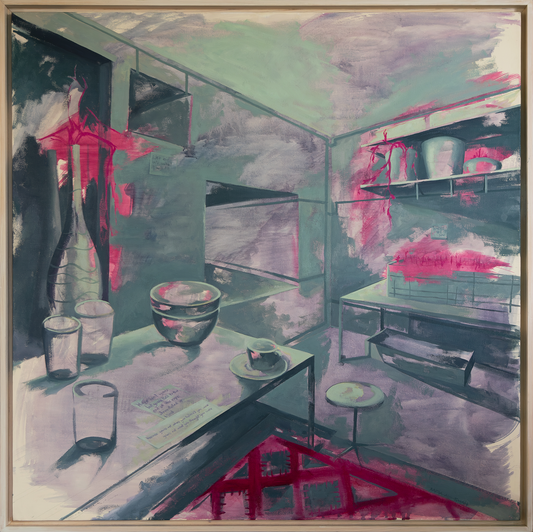 The Waiting Room, Painting by Aafia Ali Shah, Mixed Media on Canvas, 36 x 36 inches