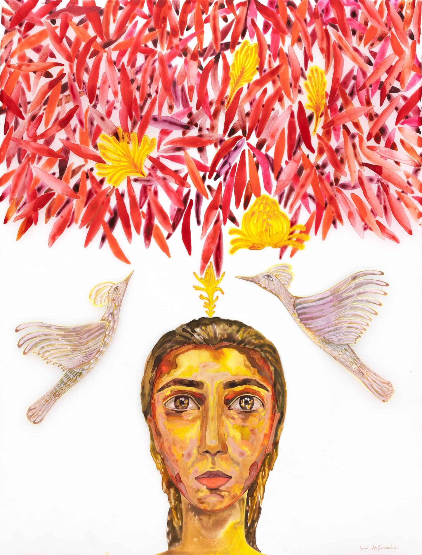 Conception, Figurative Painting by Sana Arjumand, Acrylic on Paper, 27.6 x 36 inches (Price on request)