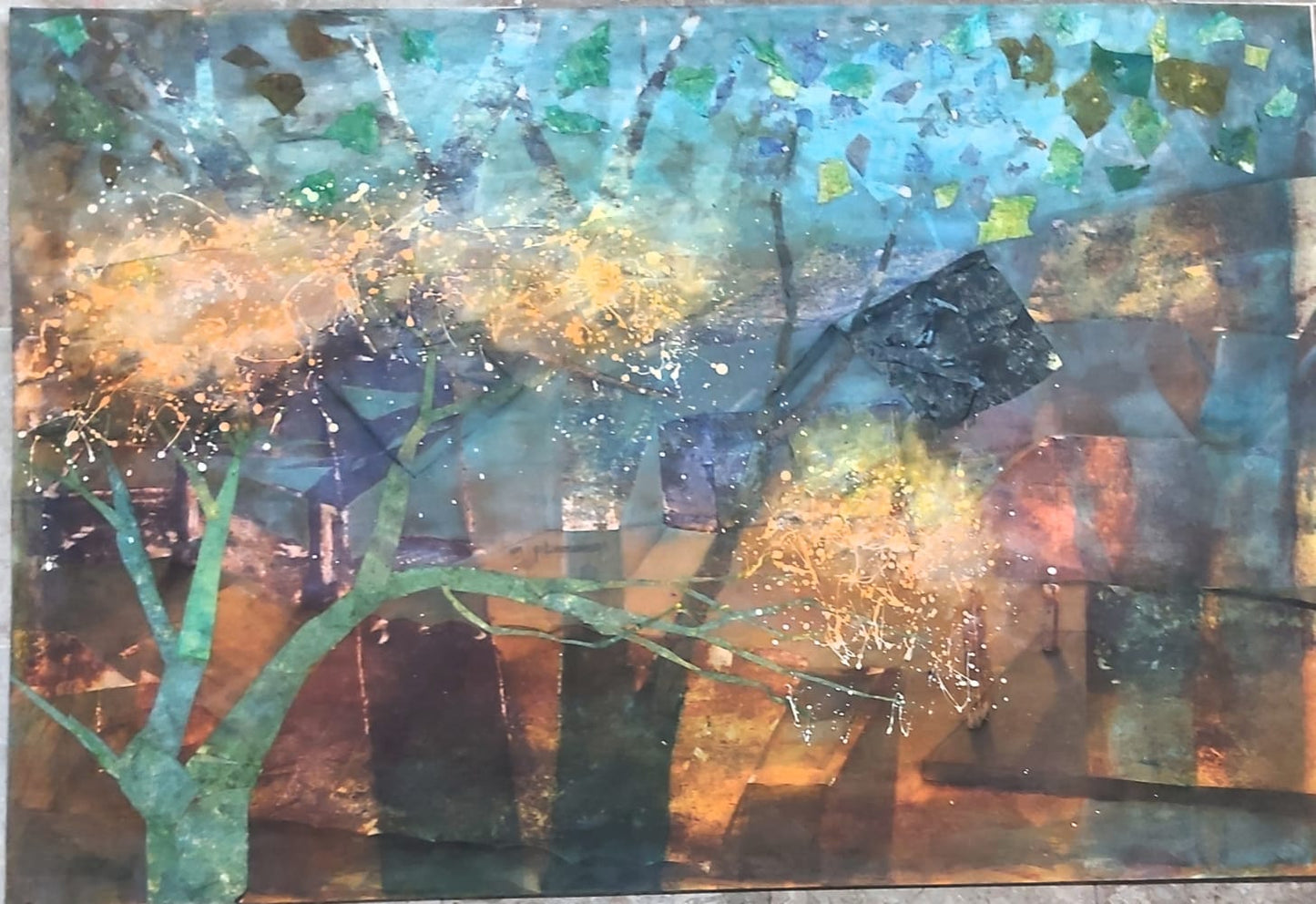 Abstract Painting by Masood A Khan, Mixed Media on Paper, 50 x 34 Inches