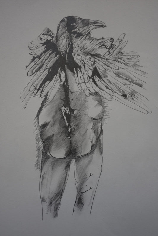 Broken Wings, Figurative Drawing by Asim Akhtar, Pencil on Paper, 18.5 x 23.5 inches