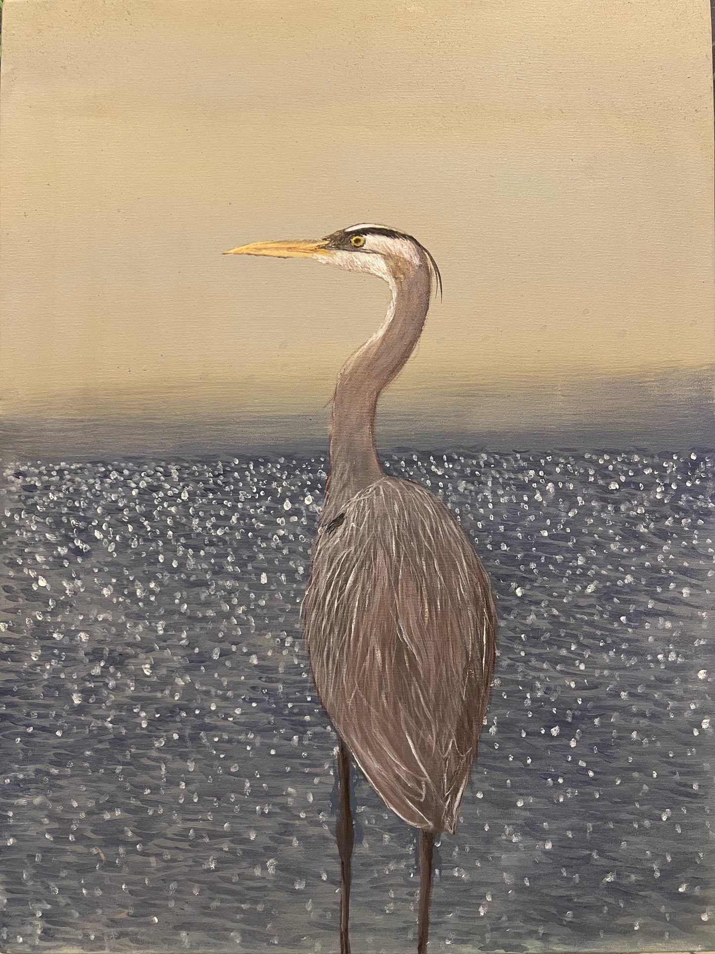 Grey Heron, Seascape Painting by Shams Ul Arfeen Hashmi, Acrylic on Canvas, 18 x 24 inches