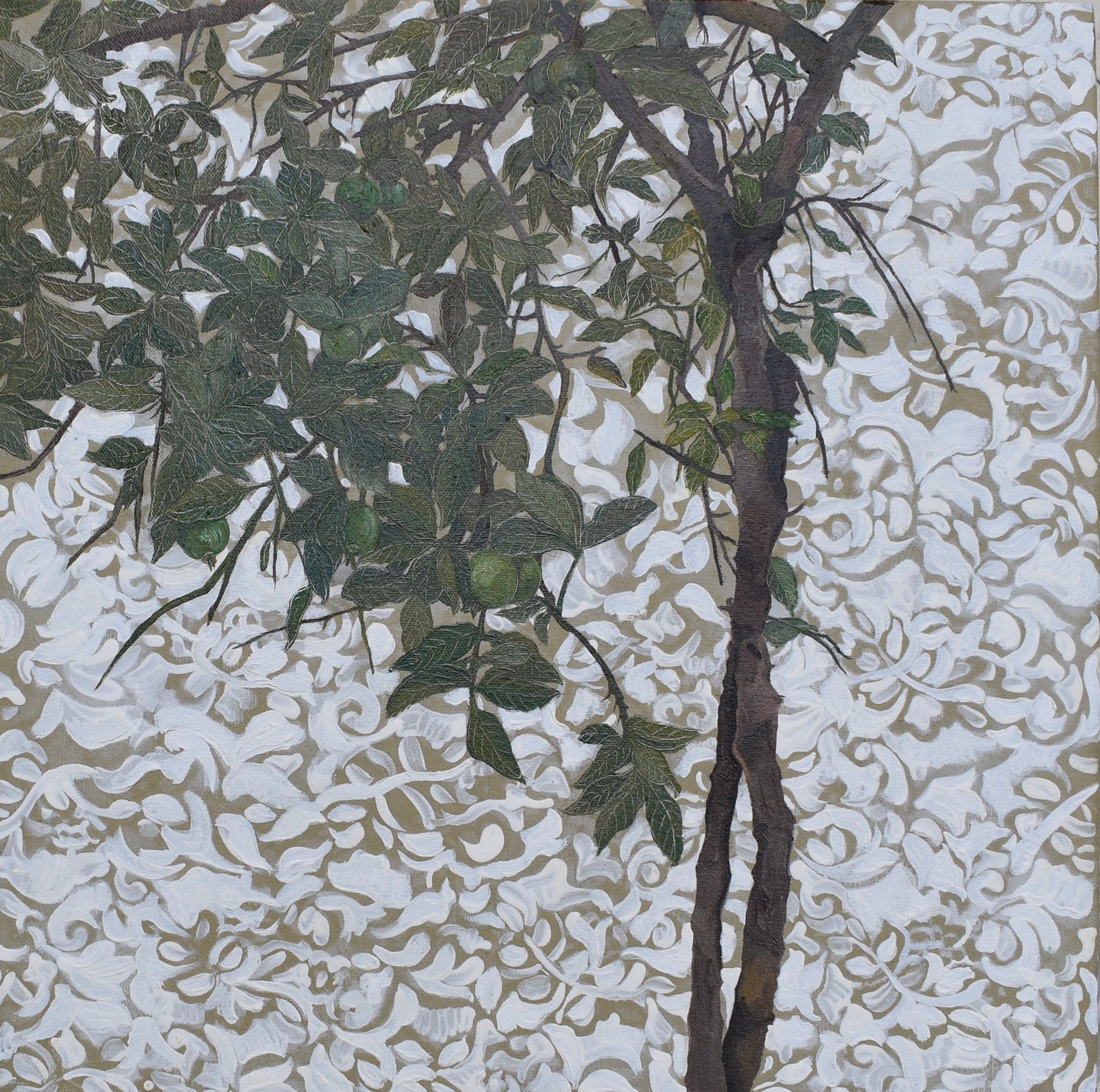 Guava Tree I, Painting by Sadaf Naeem, Oil on Canvas, 13 x 13 Inches
