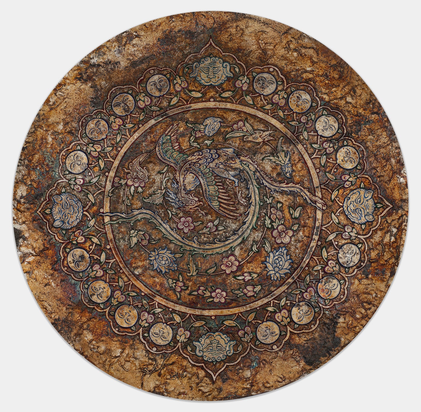 Engrossed in Melody, Painting by Hooria Khan, Mixed Media on Wasli, 20 Inch Diameter