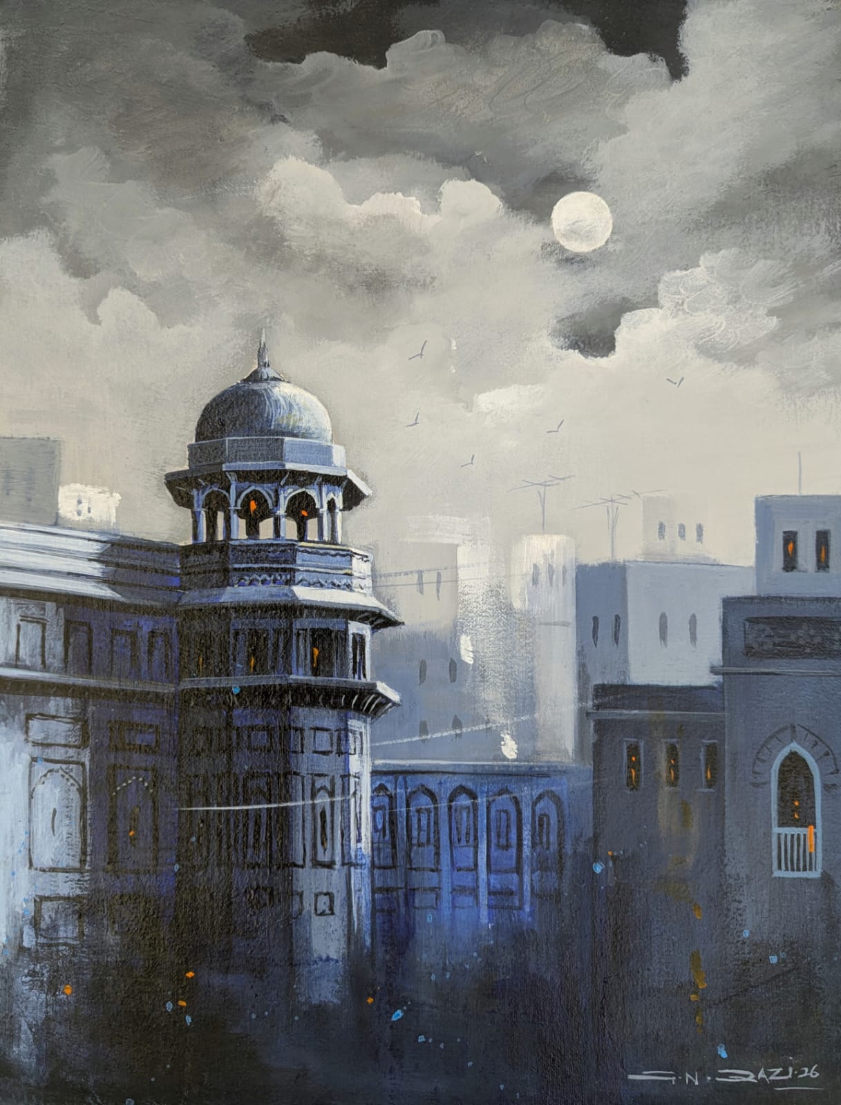 Untitled, Cityscape Painting by GN Qazi, Oil on Canvas, 12 x 16 inches