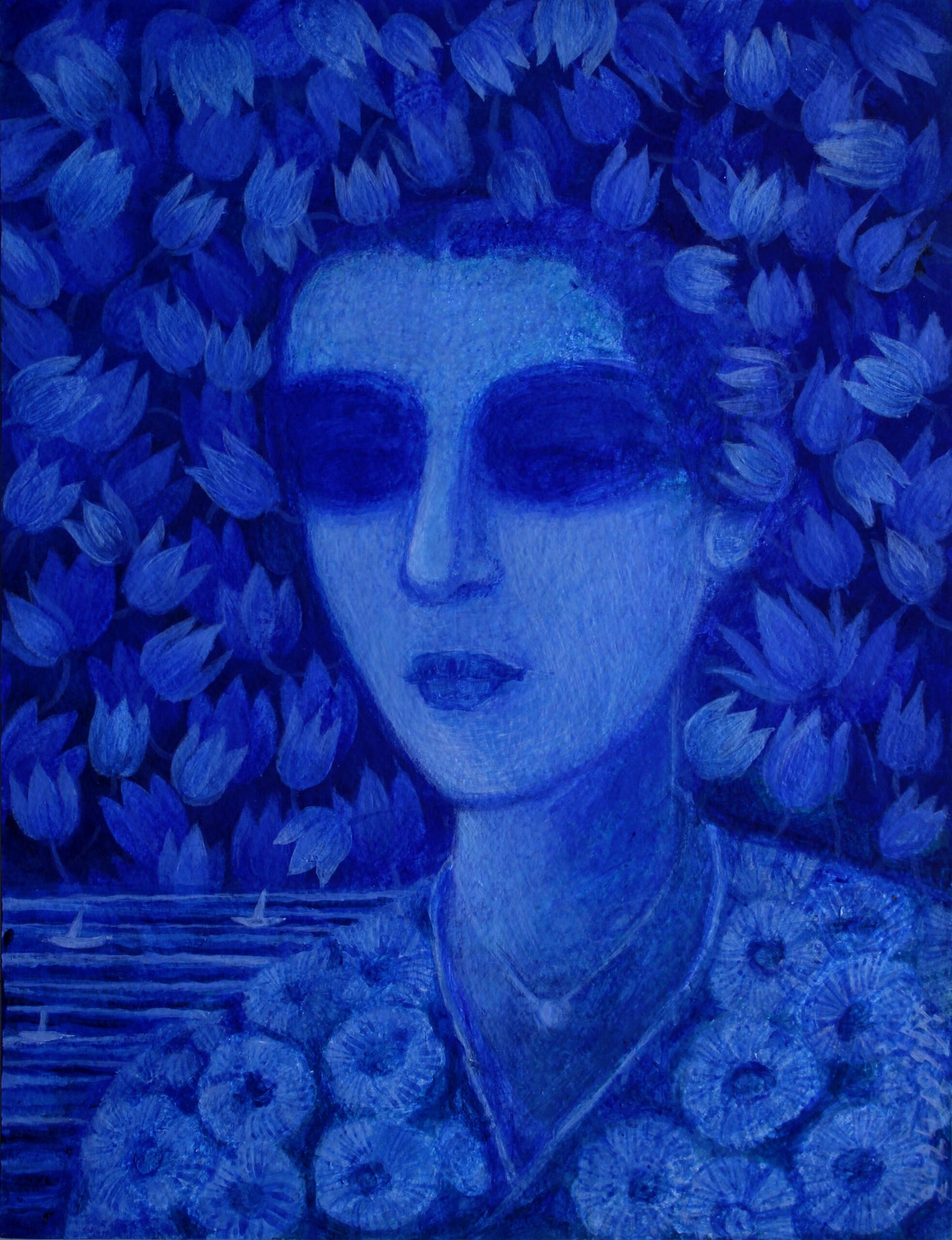 Untitled, Portrait Painting by Meher Afroze, Acrylic on Paper, 12 x 16 inches (PRICE ON REQUEST)