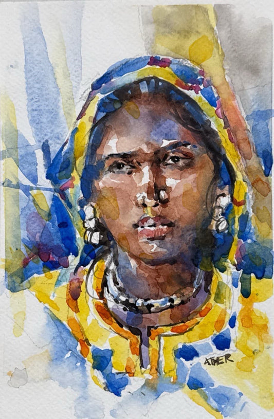 Untitled, Portrait Painting by Ather Jamal, Watercolour on Paper, 6 x 9 inches