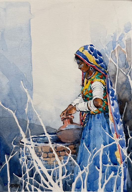 Untitled, Figurative Painting by Ather Jamal, Watercolour on Paper, 11 x 15 inches