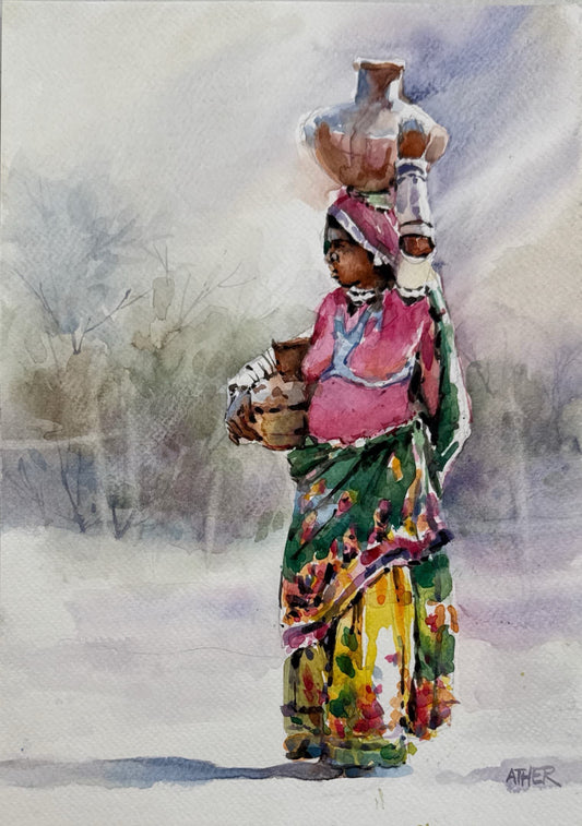Untitled, Figurative Painting by Ather Jamal, Watercolour on Paper, 9 x 12 inches