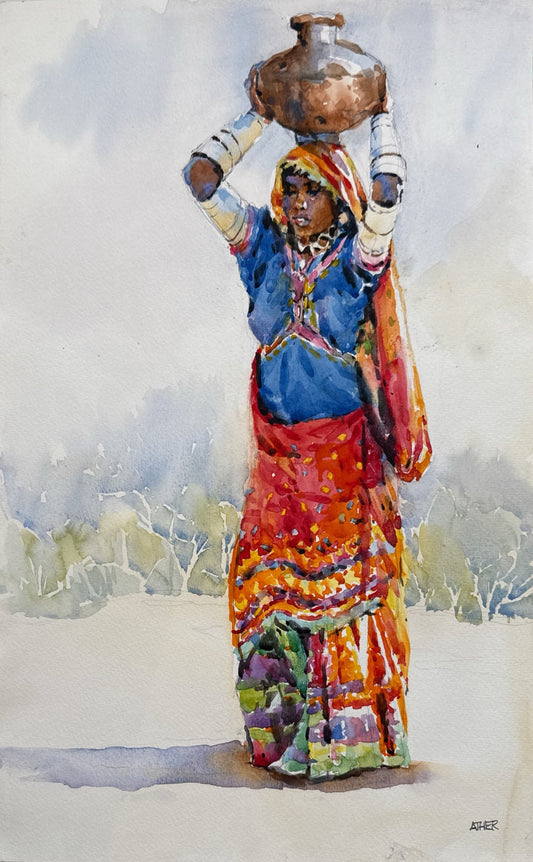 Untitled, Figurative Painting by Ather Jamal, Watercolour on Paper, 15 x 22 inches