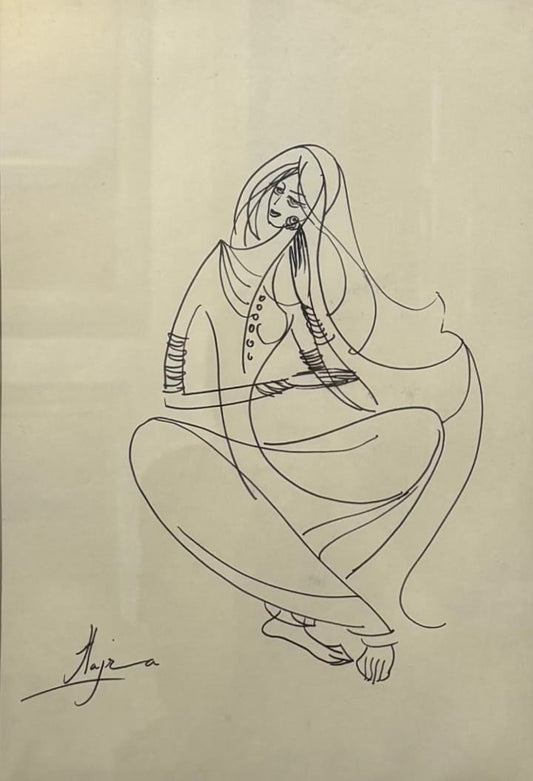 Untitled, Figurative Drawing by Hajra Mansoor, Pen on Paper, 11 x 15.5 inches