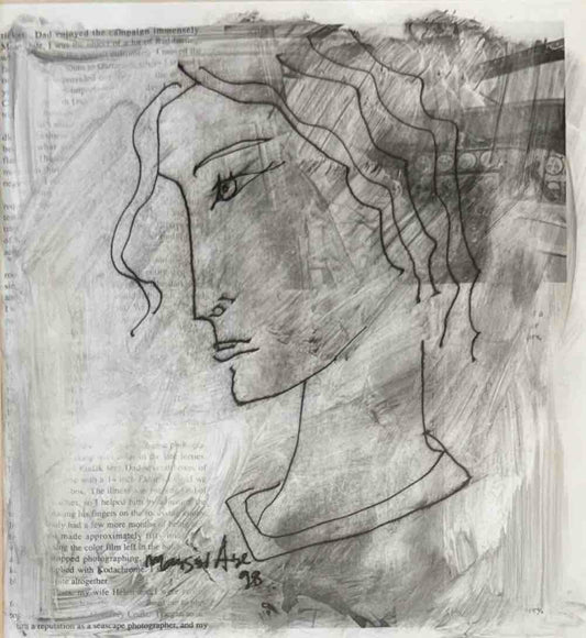 Untitled, Portrait Painting by Mansur Aye, Mixed Media on Paper, 10 x 11 inches
