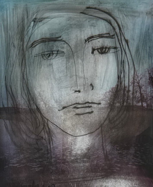 Untitled, Portrait Painting by Mansur Aye, Mixed Media on Paper, 7 x 9 inches