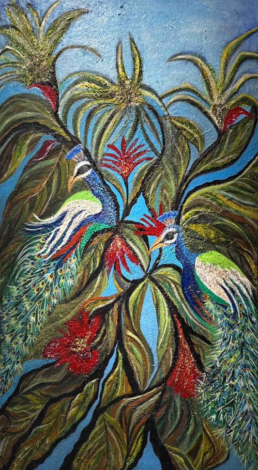 Untitled, Floral Painting by Samina Arjumand, Oil on Canvas, 35 x 60 inches