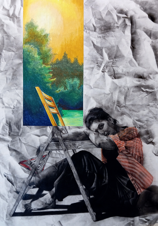 Give Way, Painting by Abdul Mannan, Mixed Media on Canvas, 35 x 50 inches