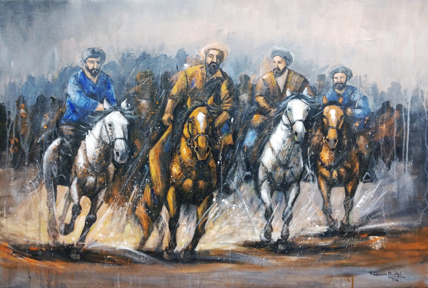 Buzkashi, Figurative Painting by Naeem Rind, Oil on Canvas, 48 x 32 inches