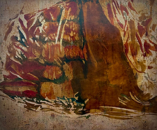 Struggle to Bloom, Abstract Painting by Abid Hasan, Oil and Oxidized Silver Leaf on Canvas, 30 x 36 inches