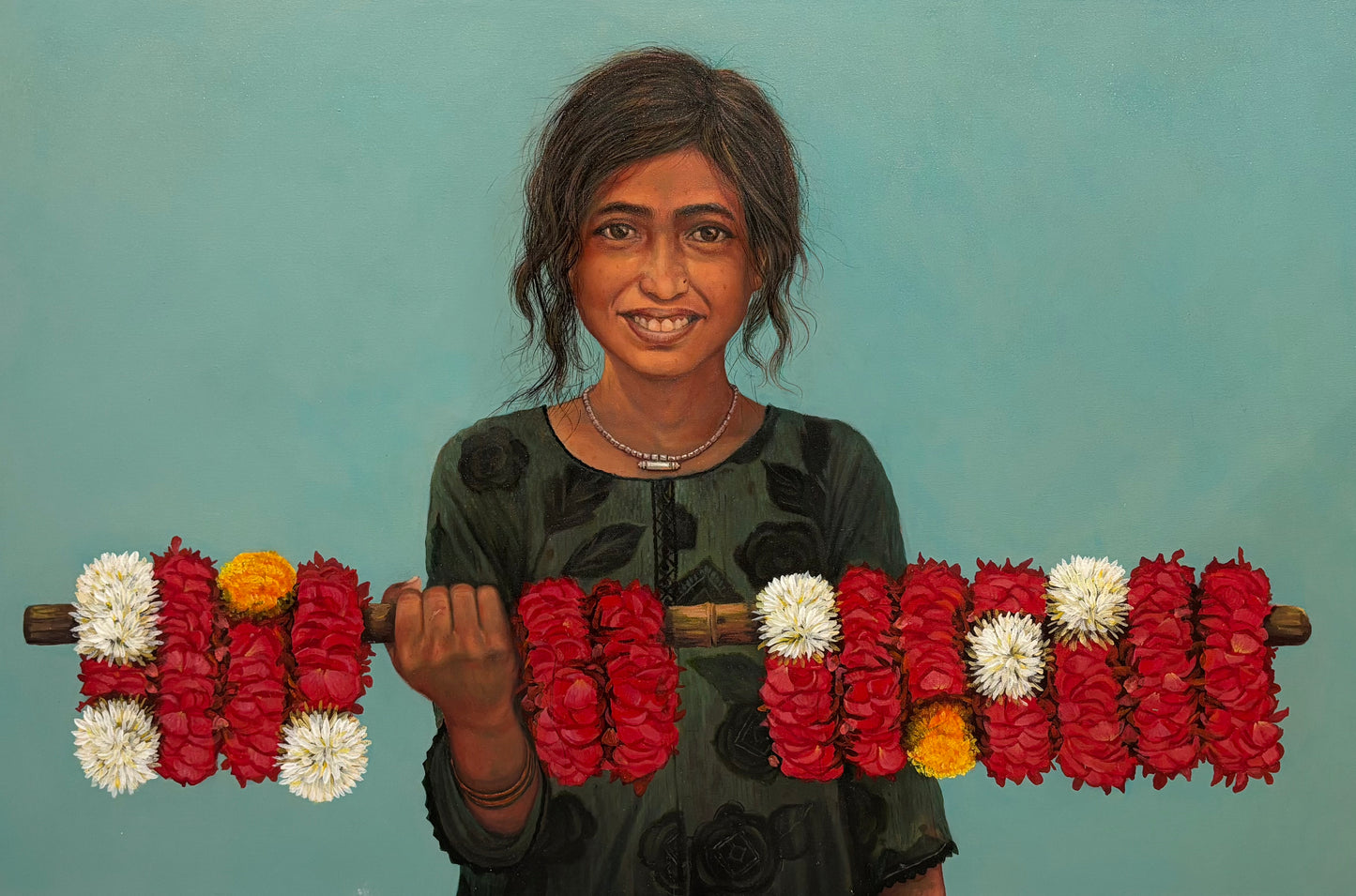 Flowers Vendor, Painting by Asif Hussain, Oil on Canvas, 47 x 30 inches