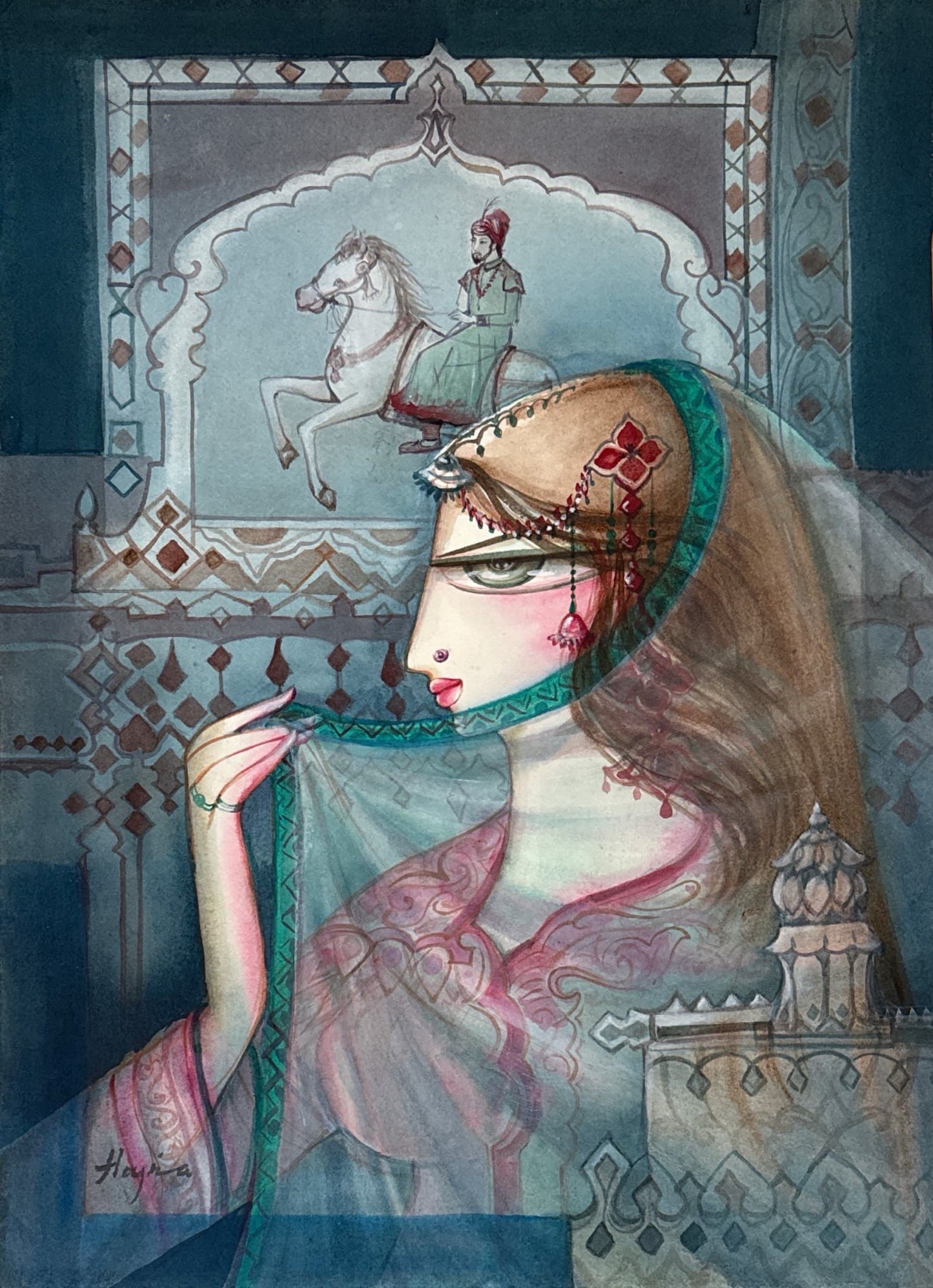 Untitled, Portrait Painting by Hajra Mansoor, Acrylic & watercolour on paper, 19.5 x 27 inches