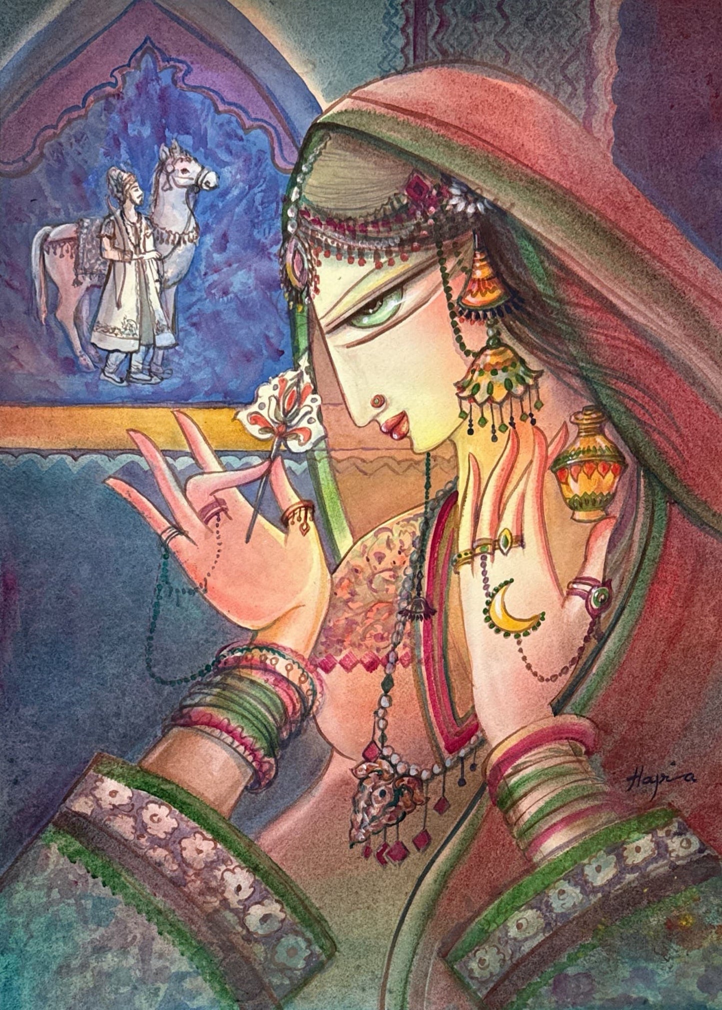 Untitled, Portrait Painting by Hajra Mansoor, Acrylic & watercolour on paper, 15 x 22 inches