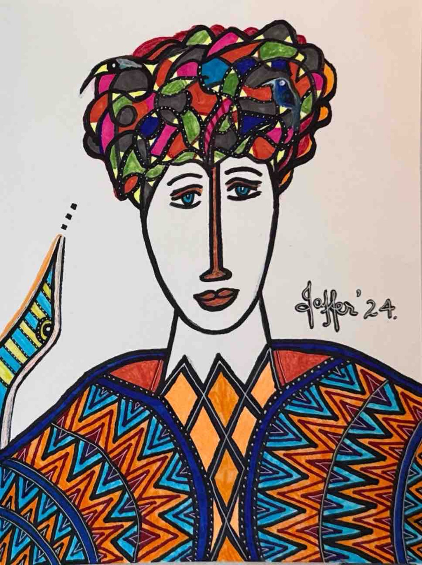 Untitled, Portrait Painting by Wahab Jaffer, Mixed Media on Paper, 8.5 x 12 inches