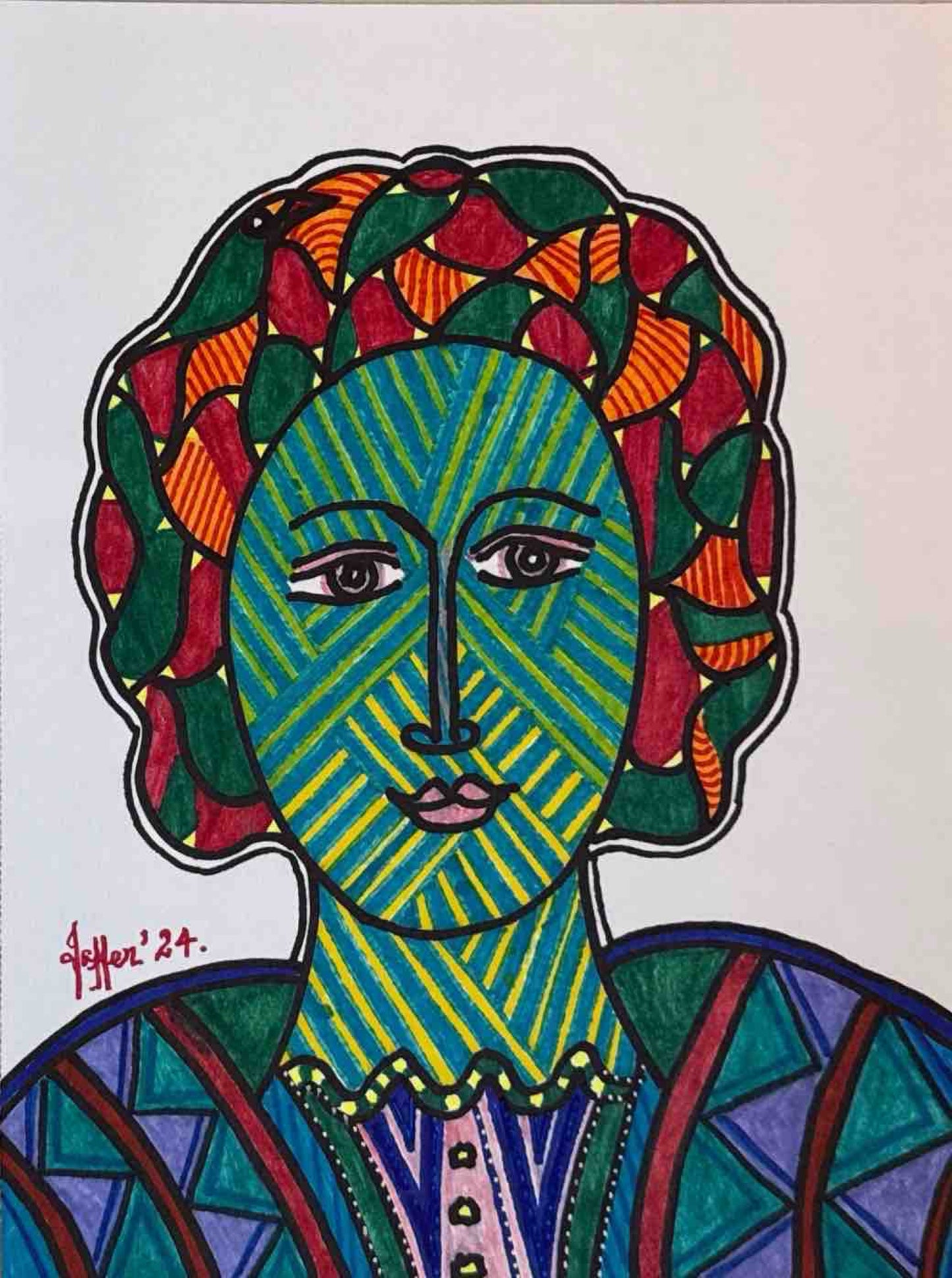Untitled, Portrait Painting by Wahab Jaffer, Mixed Media on Paper, 8.5 x 12 inches