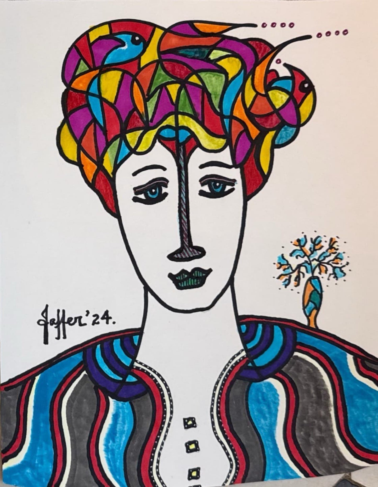 Untitled, Portrait Painting by Wahab Jaffer, Mixed Media on Paper, 8.5 x 12 inches